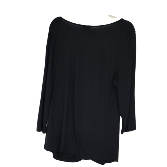 Talbots Women's Size 1X Front Ruffle Long Sleeve Black Top - Picture 3 of 5
